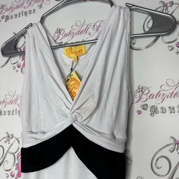 Pudding jeans tank top tie belt ribbon π black white y2k deadstock brand newπ - Picture 3 of 10